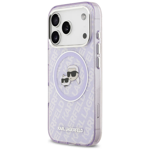 Karl Lagerfeld IML Glitter Karl &amp; Choupette Heads Logo MagSafe Case for iPhone 17 Pro - Purple