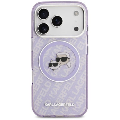 Karl Lagerfeld IML Glitter Karl &amp; Choupette Heads Logo MagSafe Case for iPhone 17 Pro Max - Purple