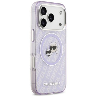Karl Lagerfeld IML Glitter Karl &amp; Choupette Heads Logo MagSafe Case for iPhone 17 Pro Max - Purple