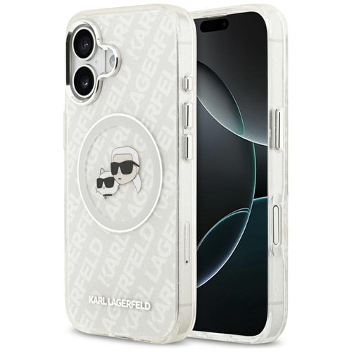 Karl Lagerfeld IML Glitter Karl &amp; Choupette Heads Logo MagSafe iPhone 17 Case - Gray