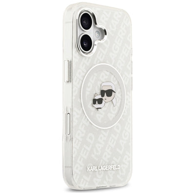 Karl Lagerfeld IML Glitter Karl &amp; Choupette Heads Logo MagSafe iPhone 17 Case - Gray