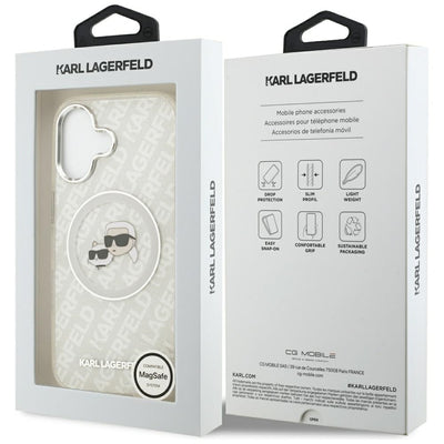 Karl Lagerfeld IML Glitter Karl &amp; Choupette Heads Logo MagSafe iPhone 17 Case - Gray