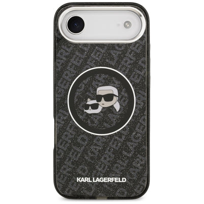 Karl Lagerfeld IML Glitter Karl &amp; Choupette Heads Logo MagSafe iPhone Air Case - Black