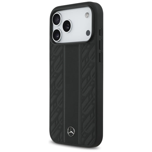 Mercedes Leather Laurel Leaves Stripes MagSafe Case for iPhone 17 Pro Max - Black