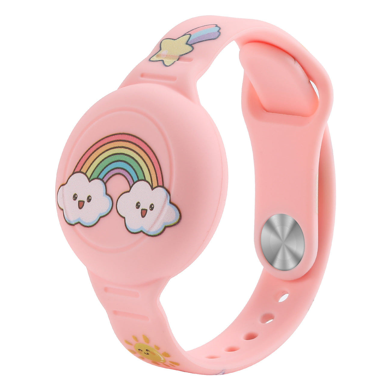 AirTag Case Wristband Silicone Wristband for Kids - Pink with Rainbow — Hurtel