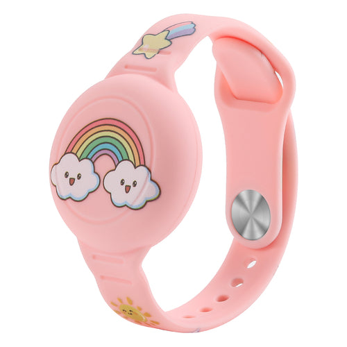 AirTag Case Wristband Silicone Wristband for Kids - Pink with Rainbow — Hurtel
