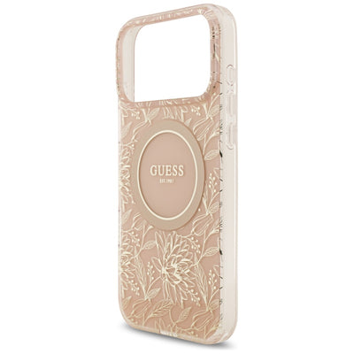 Guess IML Flowers Electro Pearl Strap MagSafe Case for iPhone 17 Pro Max - Pink
