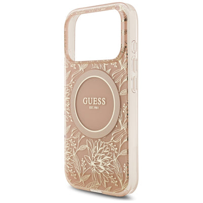 Guess IML Flowers Electro Pearl Strap MagSafe Case for iPhone 17 Pro - Pink