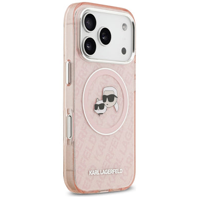 Karl Lagerfeld IML Glitter Karl &amp; Choupette Heads Logo MagSafe Case for iPhone 17 Pro - Pink