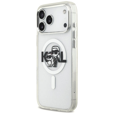 Karl Lagerfeld IML Glitter Karl &amp; Choupette Sketch Logo MagSafe Case for iPhone 17 Pro Max - Clear