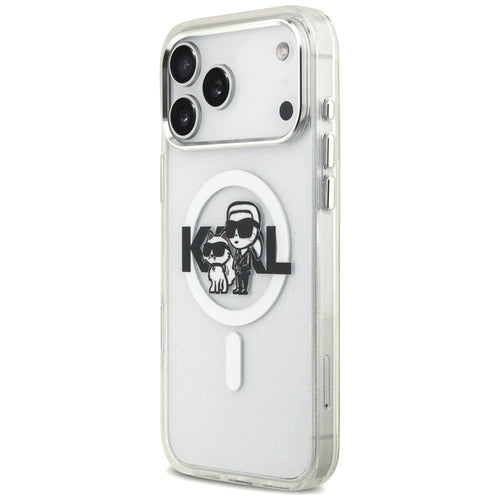 Karl Lagerfeld IML Glitter Karl &amp; Choupette Sketch Logo MagSafe Case for iPhone 17 Pro Max - Clear