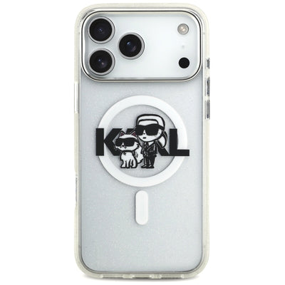 Karl Lagerfeld IML Glitter Karl &amp; Choupette Sketch Logo MagSafe Case for iPhone 17 Pro Max - Clear
