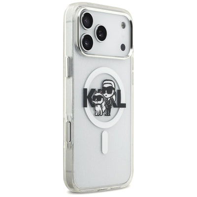 Karl Lagerfeld IML Glitter Karl &amp; Choupette Sketch Logo MagSafe Case for iPhone 17 Pro Max - Clear