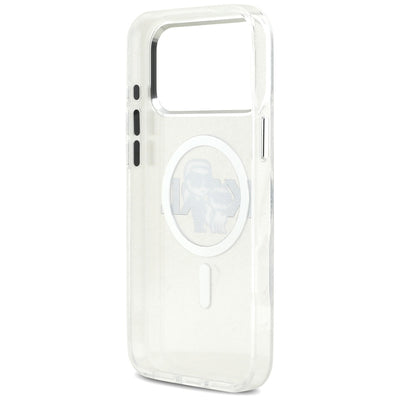 Karl Lagerfeld IML Glitter Karl &amp; Choupette Sketch Logo MagSafe Case for iPhone 17 Pro Max - Clear