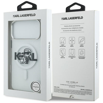 Karl Lagerfeld IML Glitter Karl &amp; Choupette Sketch Logo MagSafe Case for iPhone 17 Pro Max - Clear