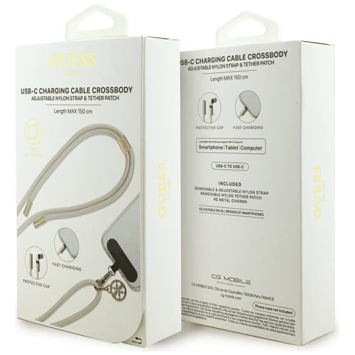 Guess CBDY 4G Charm USB-C / USB-C Cable 150cm - Beige