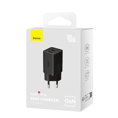Baseus GaN5 Pro 40W 2xUSB-C Wall Charger - Black