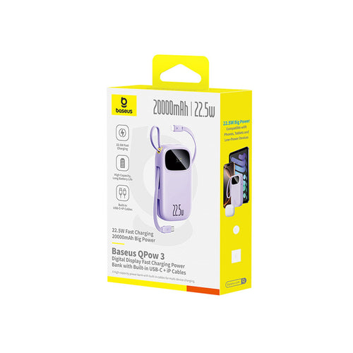 Baseus EnerFill FC21 Qpow 3 Ultra 20000mAh 22.5W Powerbank with Digital Display and Cable Included - Purple