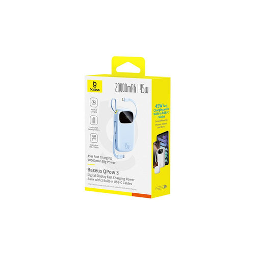 Baseus EnerFill FC21 Qpow 3 Ultra 20000mAh 45W Power Bank with Digital Display and Included Cable - Blue