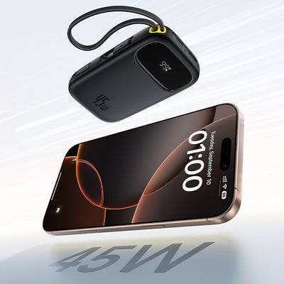 Baseus EnerFill FC31 20000mAh 45W Power Bank with Display with USB-C and Lightning Cables - Black