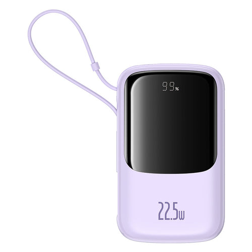 Baseus Qpow Pro+ 10000mAh 22.5W Power Bank with Built-in USB-C Cable and Display - Purple