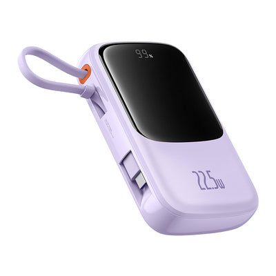 Baseus Qpow Pro+ 10000mAh 22.5W Power Bank with Built-in USB-C Cable and Display - Purple