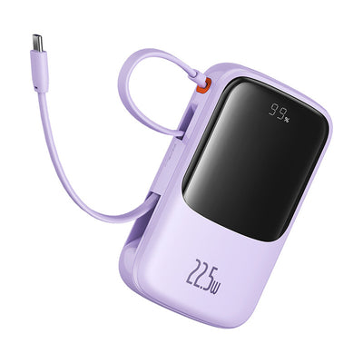 Baseus Qpow Pro+ 10000mAh 22.5W Power Bank with Built-in USB-C Cable and Display - Purple