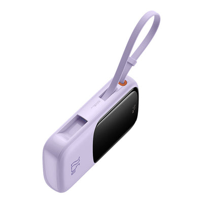 Baseus Qpow Pro+ 10000mAh 22.5W Power Bank with Built-in USB-C Cable and Display - Purple