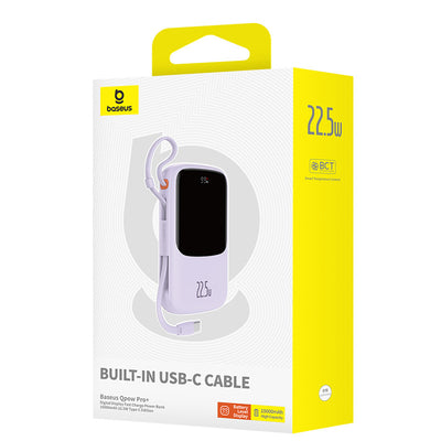 Baseus Qpow Pro+ 10000mAh 22.5W Power Bank with Built-in USB-C Cable and Display - Purple