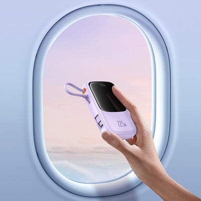 Baseus Qpow Pro+ 10000mAh 22.5W Power Bank with Built-in USB-C Cable and Display - Purple