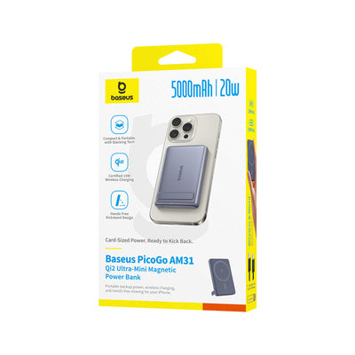 Baseus PicoGo AM31 Qi2 5000mAh 20W Ultra-Thin MagSafe Compatible Power Bank with Stand and Baseus Simple USB-C 20cm Braided C