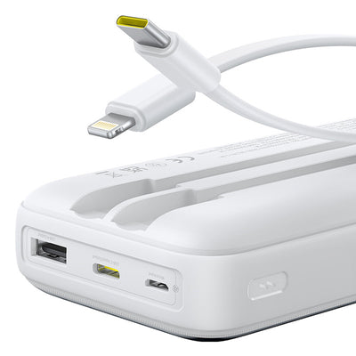 Baseus Lipow 20000mAh 22.5W Powerbank with two built-in cables with additional Baseus Simple USB-A - USB-C 3A 20cm cable - wh