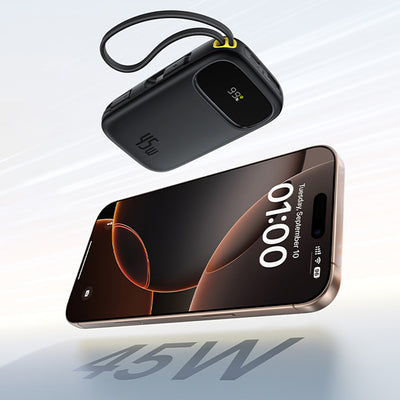 Baseus EnerFill FC31 10000mAh 45W Power Bank with USB-C and Lightning Cables - Black