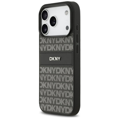 DKNY Repeat Texture Pattern with Tonal Stripe iPhone 17 Pro Case - Black
