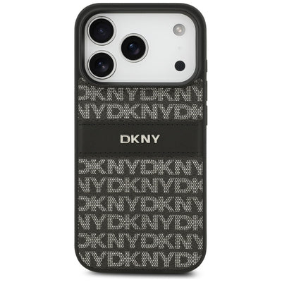 DKNY Repeat Texture Pattern with Tonal Stripe iPhone 17 Pro Case - Black