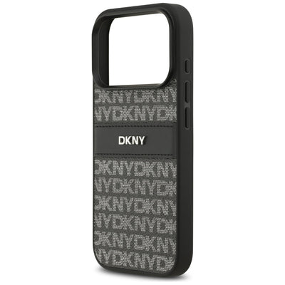 DKNY Repeat Texture Pattern with Tonal Stripe iPhone 17 Pro Case - Black
