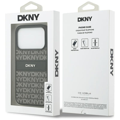 DKNY Repeat Texture Pattern with Tonal Stripe iPhone 17 Pro Case - Black
