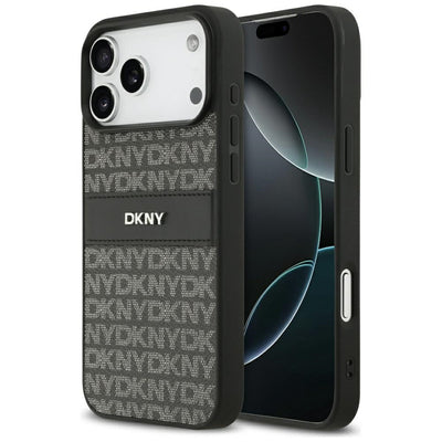 DKNY Repeat Texture Pattern with Tonal Stripe Case for iPhone 17 Pro Max - Black