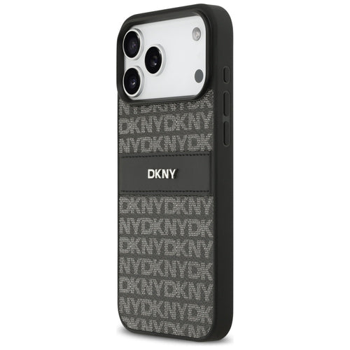 DKNY Repeat Texture Pattern with Tonal Stripe Case for iPhone 17 Pro Max - Black