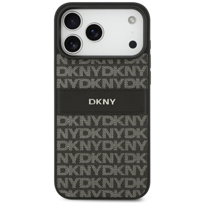 DKNY Repeat Texture Pattern with Tonal Stripe Case for iPhone 17 Pro Max - Black