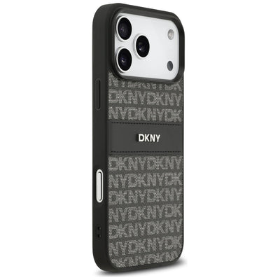 DKNY Repeat Texture Pattern with Tonal Stripe Case for iPhone 17 Pro Max - Black