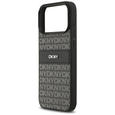 DKNY Repeat Texture Pattern with Tonal Stripe Case for iPhone 17 Pro Max - Black