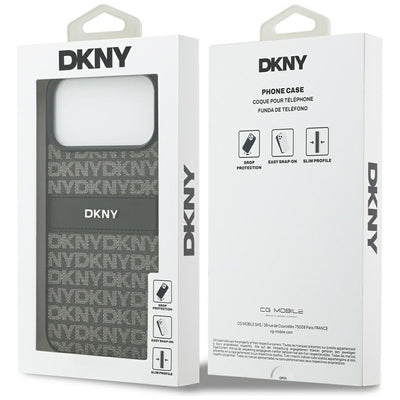DKNY Repeat Texture Pattern with Tonal Stripe Case for iPhone 17 Pro Max - Black