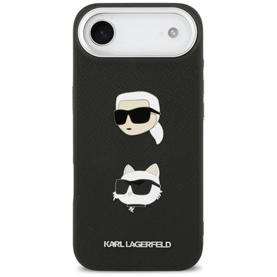 Karl Lagerfeld FW Grained Karl &amp; Choupette Heads Pins &amp; Logo iPhone Air Case - Black