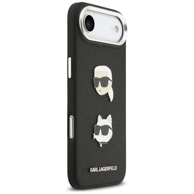 Karl Lagerfeld FW Grained Karl &amp; Choupette Heads Pins &amp; Logo iPhone Air Case - Black
