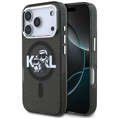 Karl Lagerfeld IML Glitter Karl &amp; Choupette Sketch Logo MagSafe Case for iPhone 17 Pro - Black