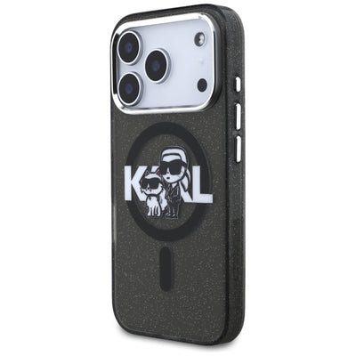 Karl Lagerfeld IML Glitter Karl &amp; Choupette Sketch Logo MagSafe Case for iPhone 17 Pro - Black