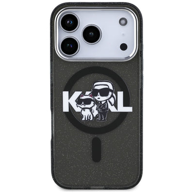 Karl Lagerfeld IML Glitter Karl &amp; Choupette Sketch Logo MagSafe Case for iPhone 17 Pro - Black