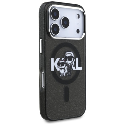 Karl Lagerfeld IML Glitter Karl &amp; Choupette Sketch Logo MagSafe Case for iPhone 17 Pro - Black