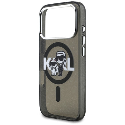 Karl Lagerfeld IML Glitter Karl &amp; Choupette Sketch Logo MagSafe Case for iPhone 17 Pro - Black